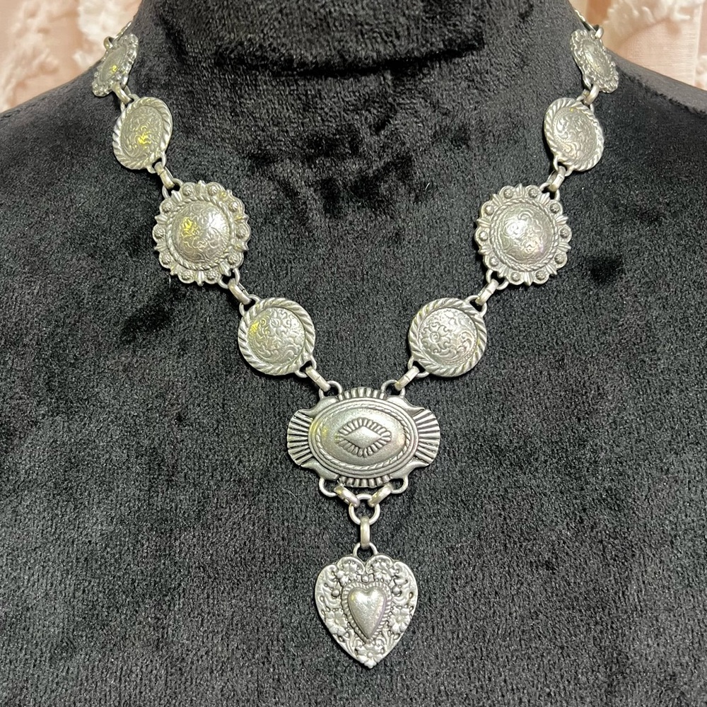 Bohemian Cowgirl Love Concho Silver Heart Pendant Necklace